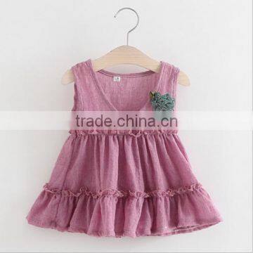 2017 Latest Wholesale Baby Clothes Cheap Children's Boutique Sleeveless Summer V Neck 3 Year Old Girl Dress Girl Fancy Frocks photo-2