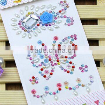 Hot Sale Self Adhesive Multi-Color Shaped Acrylic Sticker Bling Resin Butterfly/Flower Rhinestone Stickers For Decorations