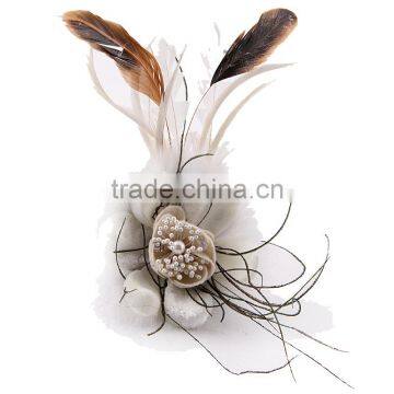 Fabric Feather Big Flower Brooches Handmade Corsage Brooch Feather Pearl Flower Head Clip Brooch photo-4