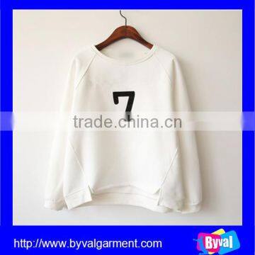 OEM Cheap Cotton Number Printing White Pullover Hoodies Without Hood For Woman