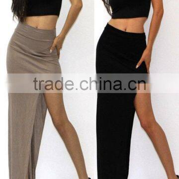 Sexy european irregular hip highwaist side slit slim long skirt