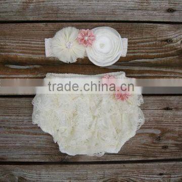 Hot Selling Baby Clothes Infant Lavender Ruffle Bloomer Wholesale Baby Girl Diaper Cover With Headband photo-3