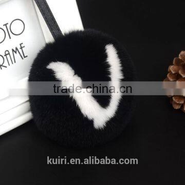 Selling English Letters Design Rex Rabbit/fox Fur Pom Pom Keychain photo-5