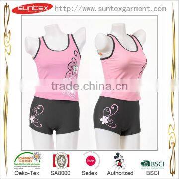 New arrval ODM OEM SA8000 pink black vest sport swimwear sets with flower print