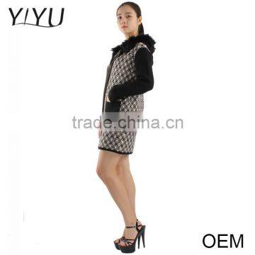 European Fashion Winter Jacquard Fur Collar Zipper Women Cardigan Sweater photo-2
