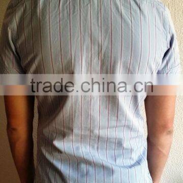 Man's Light Blue, White, Red Striped Short Sleeve Casual Shirt photo-2