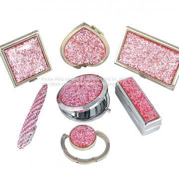 giveaway business stationery gift set with makeup mirror name card case lipstick holder purse hanger crystal pen