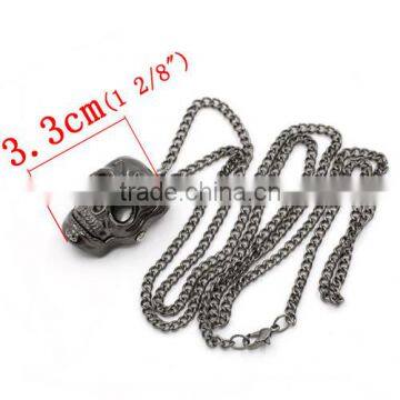 Wholesale Gunmetal Skull Halloween Battery Included Skeleton Pocket Watches photo-3