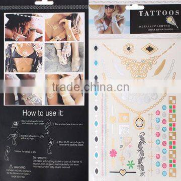 Body Art Mixed Pattern 21cm x 15cm Removable Waterproof Metallic Temporary Tattoo Sticker photo-3