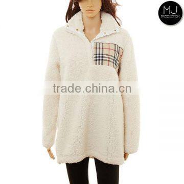 FACTORY LOW MOQ Women Winter Plaid Monogram Fleece Pullover Wholesale photo-2