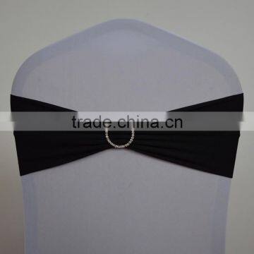 Black elastic chair sash with metal rhinestone buckle for sale