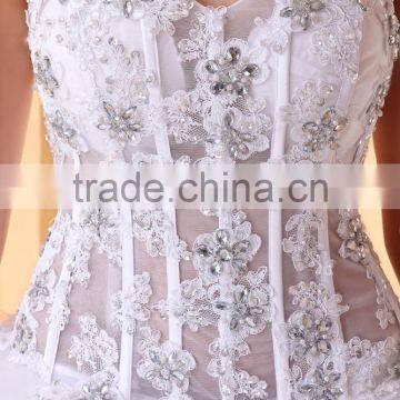 A-line Wedding Dress Open Back Floor-length Strapless Lace Tulle With Lace Bridal Gown P001 photo-4