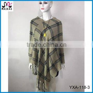 2017 new fashion classical check design women poncho