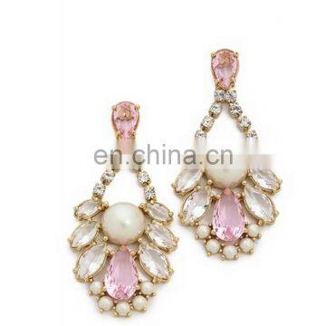 Rose crystal gold earrings mixture beads chandelier earrings wedding gift