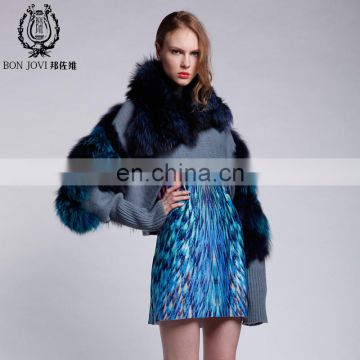 Sexy Silver Fox Fur Knitting Sweater Trend Fox Fur Knitting Coat Fox Fur Collar Pullover Loose Style