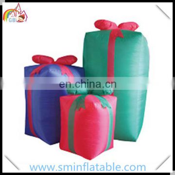 Hot sell inflatable christmas gift, santa gift, inflatable led lighted present for outdoor decoration