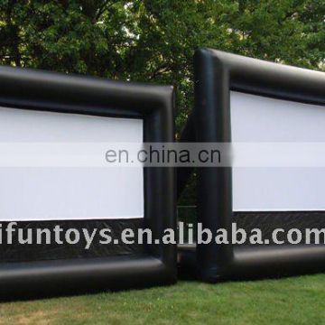 Black inflatable movie screen+screen projector