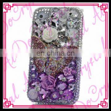 Aidocrystal handmade bling purple 3d rhinestone butterfly rose flower phone case