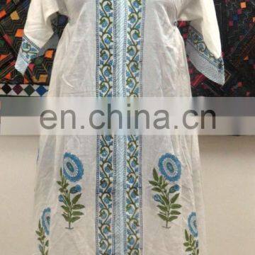 HIppie Long Dress White Loose Casual Dress Women Boho Bhopali Tunic Floral Cotton Dress