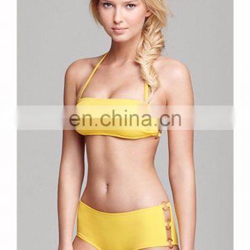 Yellow Bandeau Ring Sides Hipster Swimsuit