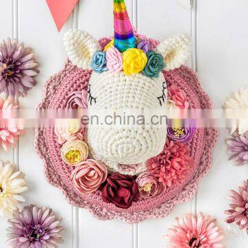 Yarncrafts Rainbow Unicorn Handmade Crocheted Home Decor Woven Wall Hanging photo-2