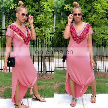 Hot Sales 2020 Women Fashion Casual Dresses Ladies V-Neck Split Long Dresses Women Summer Dresses photo-6