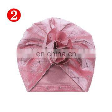 2020 New Sweet Kids Velvet Indian Turban Hats Cap Shiny Big Flower Beads Hat photo-5