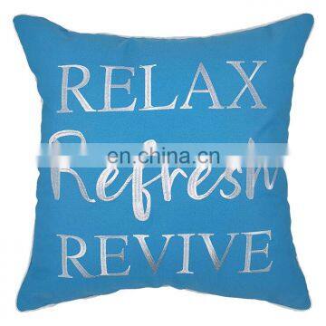 Wholesale Embroidery Letter With Blue Background With Piping Cushion Pillow for Outdoor