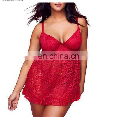 Sexy erotic lingerie plus size pajamas ladies temptation suspender skirt through lace Plus Size Women's Sleepwear