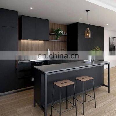 Solid Wood Kitchen Furniture Black Matte Kitchen Cabinets With Kitchen Island