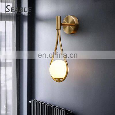 New Listed Decoration Bronze Milky White Indoor Metal Glass Hotel Bar Bedroom Modern LED Wall Lamp