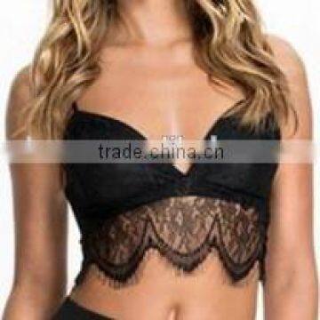 C67747A Europe fashion sexy deep black v-neck lace bralette for young lady