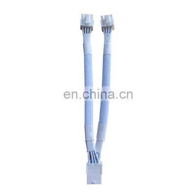 High quality Braided 8 Pin Female to Dual 8 Pin Male GPU PCI Express White Splitter Power Adapter PCIE Cable with Sleeve