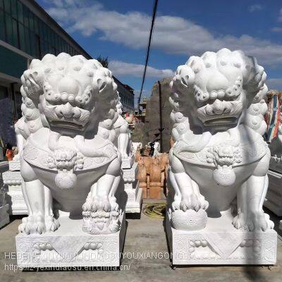 Stone Lion Manufacturer, White Jade Carved Lion Door Decoration, Finely Carved Stone Lion Wholesale photo-5