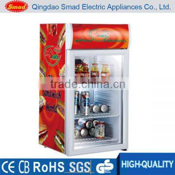 Compressor Cooling Display Fridge with Display Light on top, Glass door Display Showcase for Commecial use