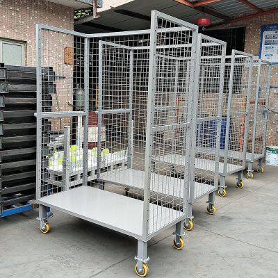 4-Sided Foldable Steel Insulated Laundry Trolley for Warehouse Logistics