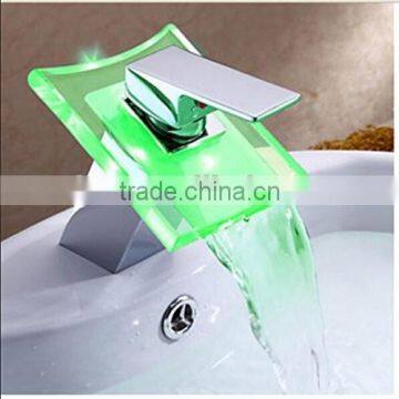 Modern Square LED Bathroom Basin Faucet Single Handle Glass Spout Sink Mixer Tap