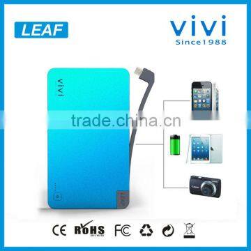 vivi power bank battery charger 5000mah dual usb and built in charging cable powerbank for digital products