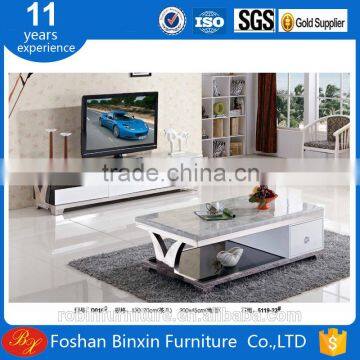 Living room furniture Marble top D016 stainless steel &tempered glass rectangular coffee table with wooden drawers tea table