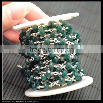 LFD-0017C ~ Wholesale Silver Plated Wire Wrapped Faceted Green Stone Chain Beaded Jewelry Making