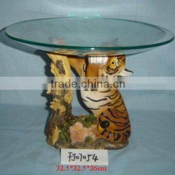 polyresin tiger w/glass fruit dish