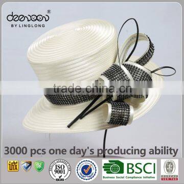 White Women Party Hat With Satin Ribbon Wholesale Lady Church Hat                        
                                                Quality Choice