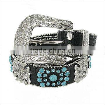 Genuine Leather Crystal Cross Accent Fashion Belt