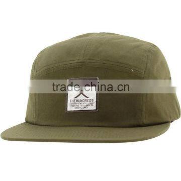 Solid color 5 panel cap with woven patch