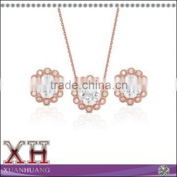 Rose Gold Plated Snowflake Silver Necklace and Earrings Set