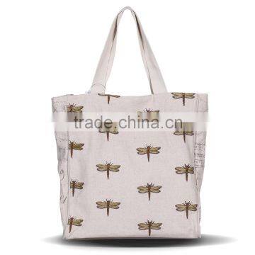 Linen Cotton Canvas Dragonfly Embroidery Canvas Shopping Tote Bag                        
                                                Quality Choice