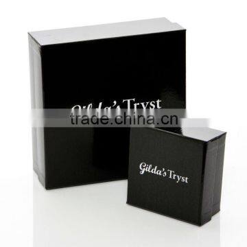 Quality black paper jewellery box set high quality,fashion jewellery box with silver hot stamping logo on the lid for ring