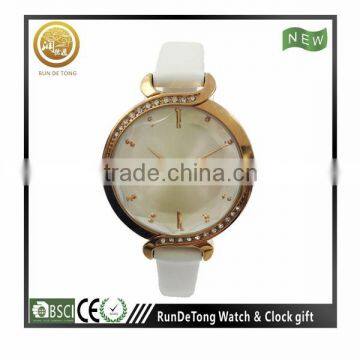 Gold fashion diamond pu strap ladies watch