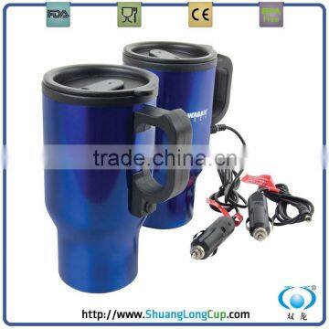 16 OZ 12 V Electric Heated Travel Coffee Mug with Cigarette Plug, cable & USB Connector