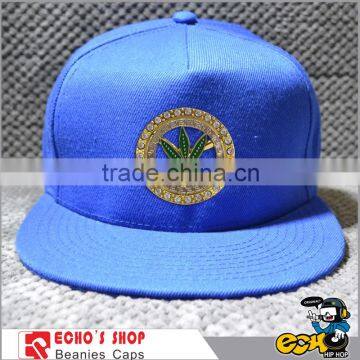 Wholesale Custom Blue Snapback Hat With Imitation Metal Plate Logo Hip hop caps